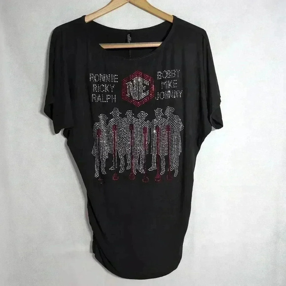 New Edition Singing Group Rhinestone Crystal T-shirt sz M Black - Picture 1 of 6